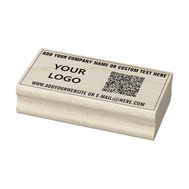 Personalised QR Code Info Logo Text Rubber Stamp (Stamp)
