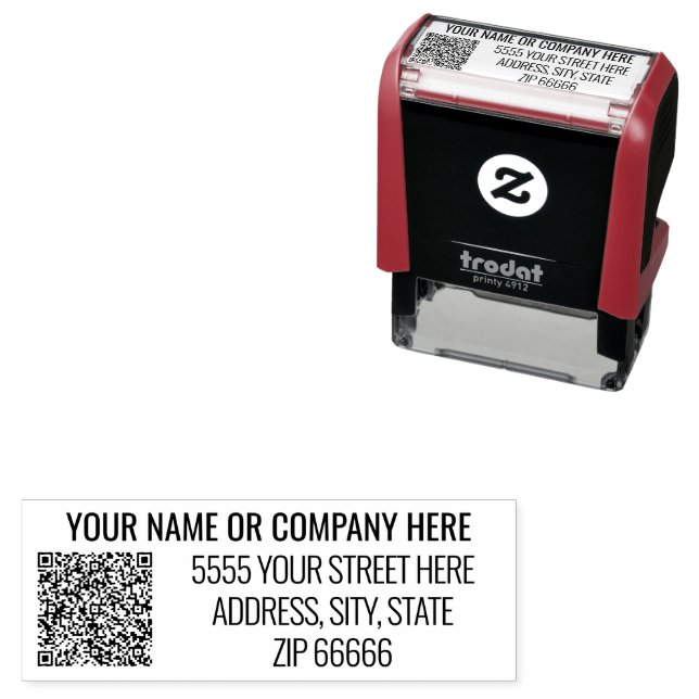 Personalised QR Code Name Address Modern Stamp (In Situ)