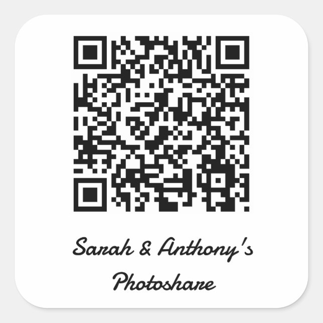 Personalised QR Code Wedding Photo Share Website Square Sticker (Front)