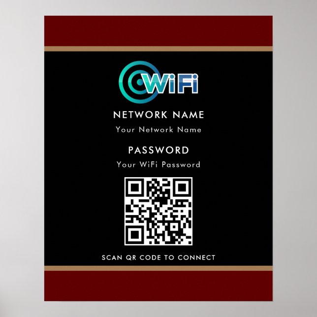Personalised QR Code Wifi Network Password Black Poster (Front)