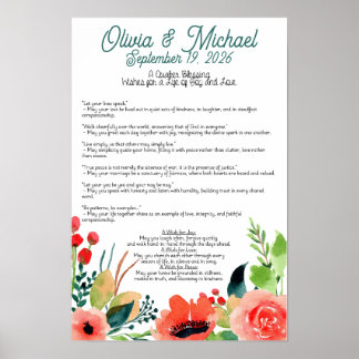 Personalised Quaker Wedding Blessing Poster