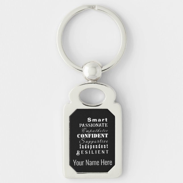 Personalised Qualities of Great Women Black White Key Ring (Front)