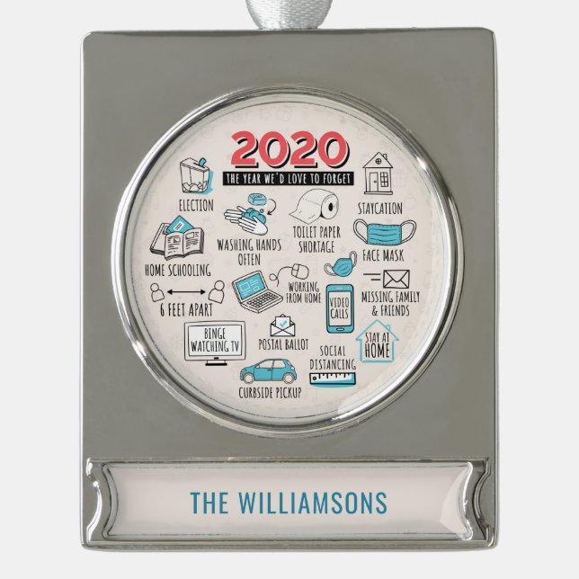 Personalised Quarantine Christmas Commemorative Silver Plated Banner Ornament (Front)