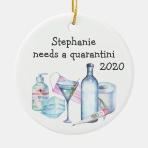 Personalised Quarantine Funny  Quarantini Ceramic Tree Decoration