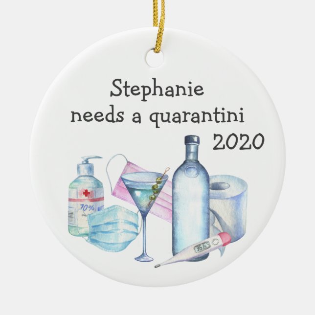 Personalised Quarantine Funny  Quarantini Ceramic Tree Decoration (Front)