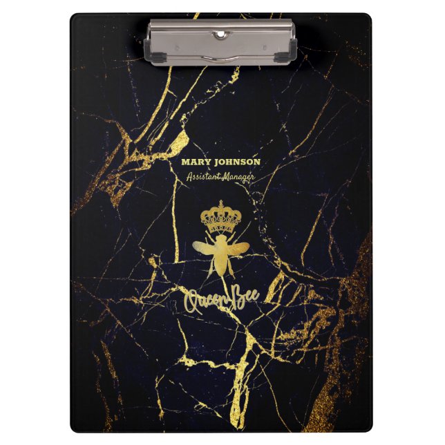 Personalised QUEEN BEE Gold Black Marble Clipboard (Front)