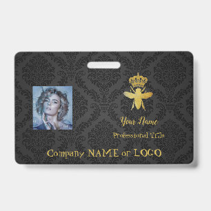 Personalised QUEEN BEE Name Tag Badge GOLD BLACK ID Badge