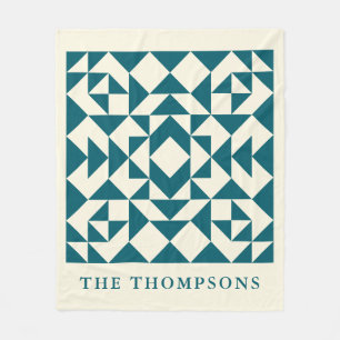 Personalised Quilt Block Teal Rustic Farmhouse  Fleece Blanket