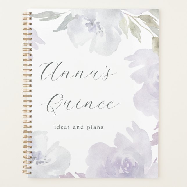 Personalised Quinceanera 15 Years Purple Floral Planner (Front)