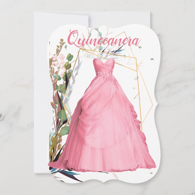 Personalised Quinceañera Elegant Pink Dress Invitation (Front)