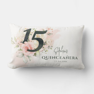 Personalised Quinceanera Pink Floral 15th Birthday Lumbar Cushion