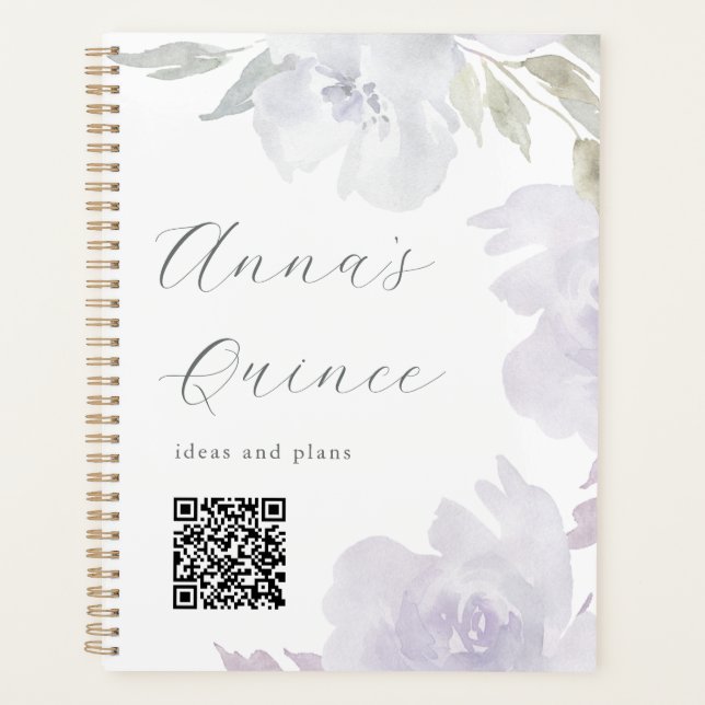 Personalised Quinceanera Purple Floral QR Code Planner (Front)