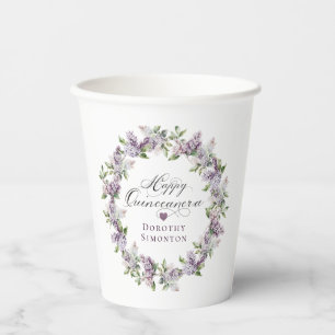 Personalised Quinceanera Purple Lilac Flower Paper Cups