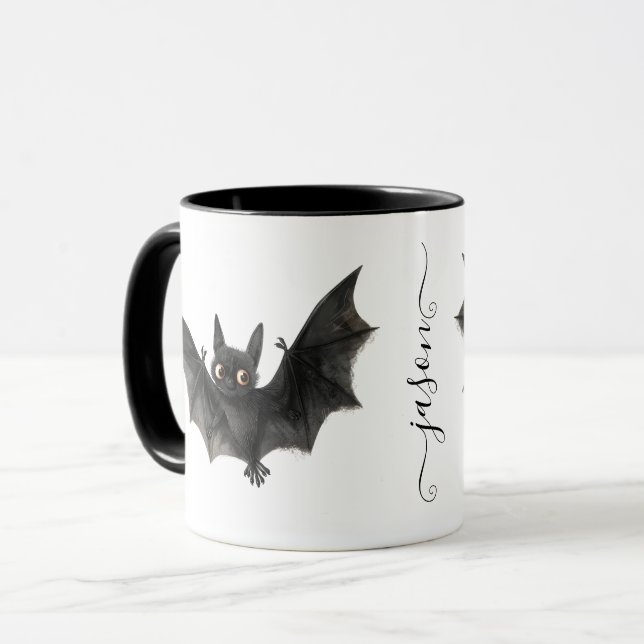 Personalised Quirky Halloween Bat Coffee Mug (Front Left)