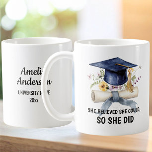 Personalised Quote and Name Floral Graduation Coffee Mug