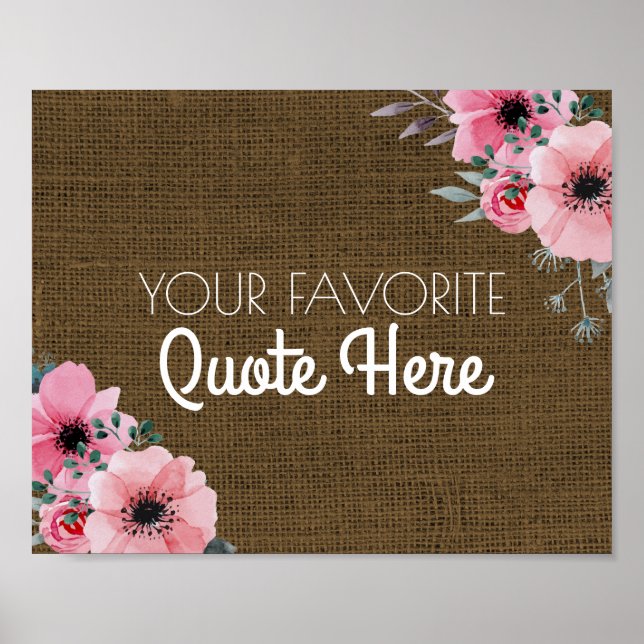 Personalised Quote | Floral Rustic Burlap Sign (Front)
