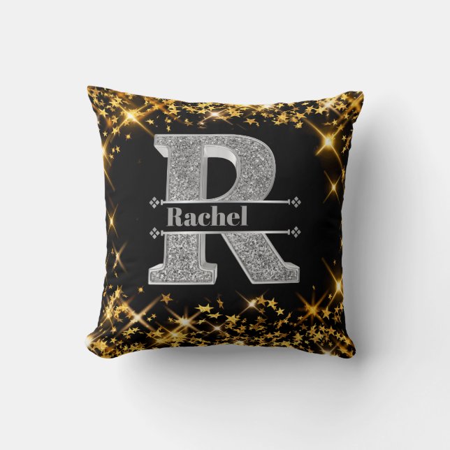 Personalised R Initial Silver Monogram Your Name   Cushion (Front)
