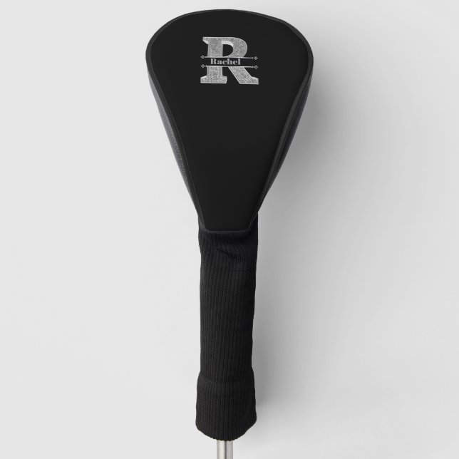 Personalised R Initial Silver Monogram Your Name   Golf Head Cover (Front)