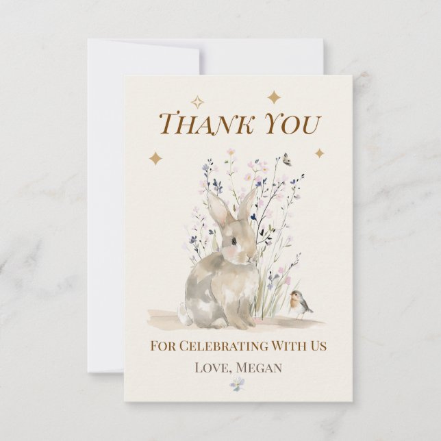 Personalised Rabbit Thank You Note Card (Front)