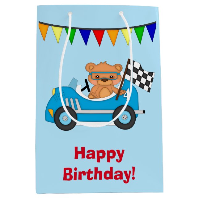 Personalised Race Car and Bear Medium Gift Bag (Front)