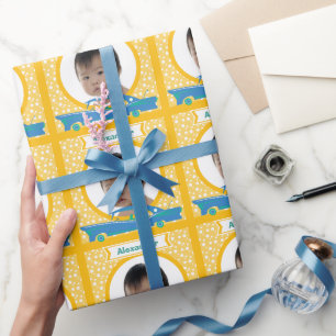 Personalised Race Car Baby Photo Wrapping Paper