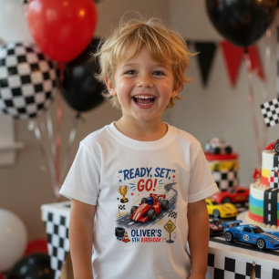 Personalised Race Car Birthday Ready Set Go Toddler T-Shirt