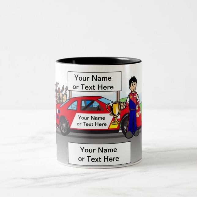 Personalised Race Car, Stock Car - Male Cartoon Co Two-Tone Coffee Mug (Center)