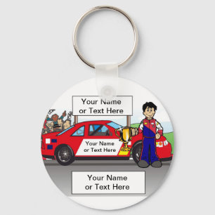 Personalised Race Car, Stock Car - Male Cartoon Key Ring