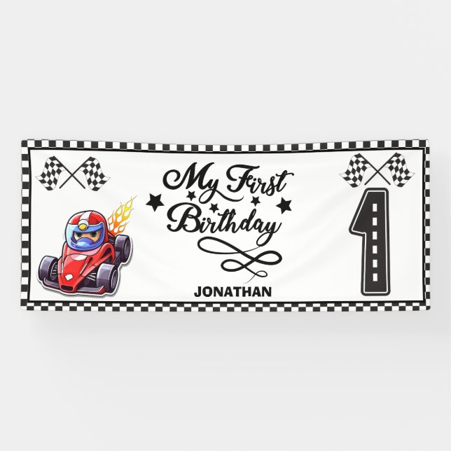 Personalised Race Car Themed Birthday Party Banner (Horizontal)