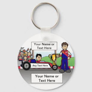 Personalised Race Car, Youth Driver - Male Cartoon Key Ring