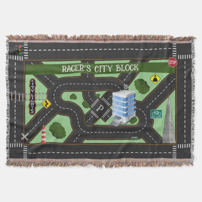 Personalised Racer's City Block Play Throw Blanket (Front)