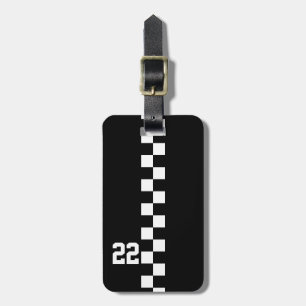 Personalised Racing Flag Black And White Luggage Tag