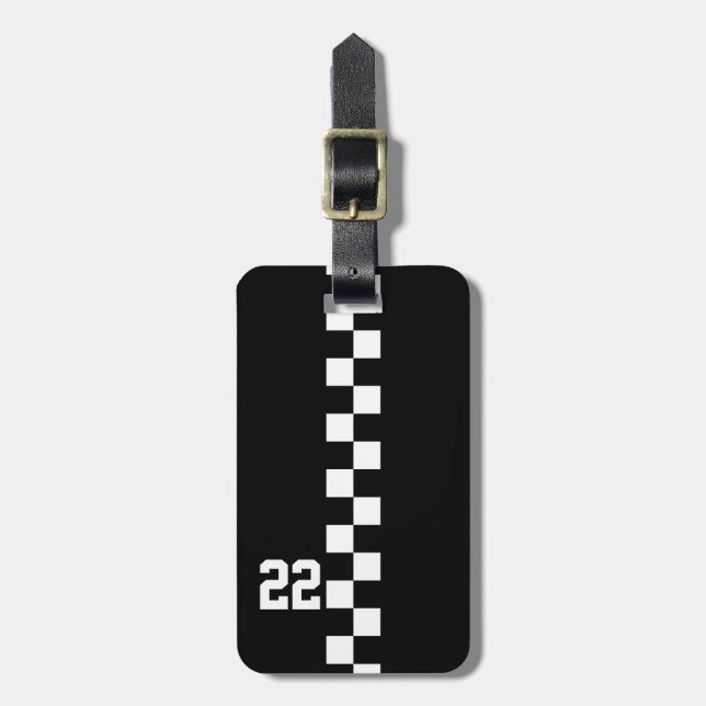 Personalised Racing Flag Black And White Luggage Tag (Front Vertical)