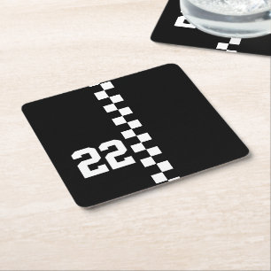 Personalised Racing Flag Black And White Square Paper Coaster