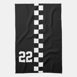 Personalised Racing Flag Black And White Tea Towel