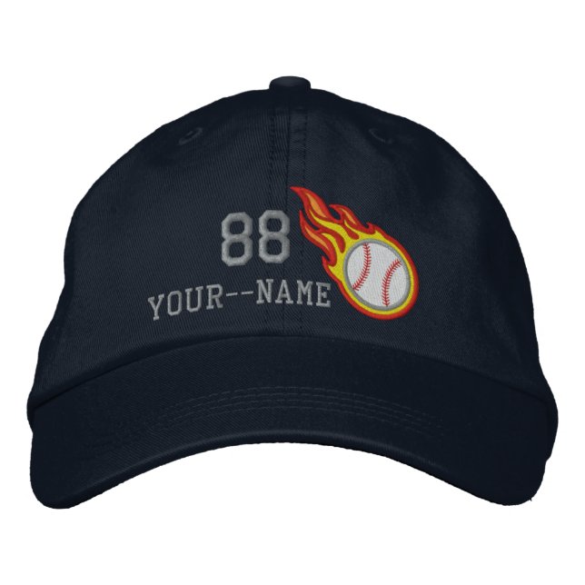 Personalised Racing Flames Baseball Bullet Badge Embroidered Hat (Front)