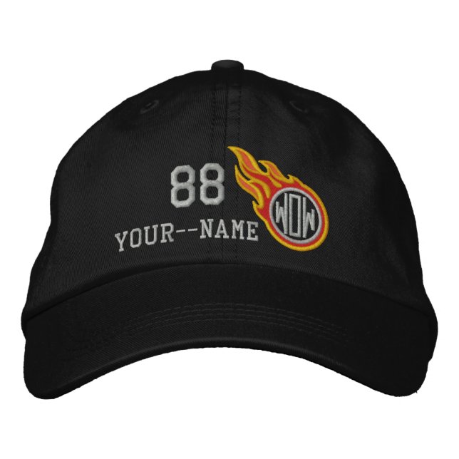 Personalised Racing Flames Bullet Number Name Plus Embroidered Hat (Front)