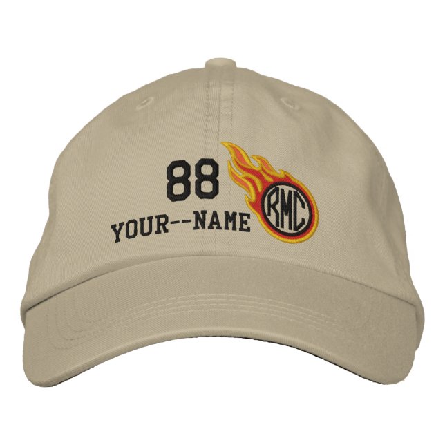 Personalised Racing Flames Bullet Number Name Plus Embroidered Hat (Front)