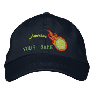 Personalised Racing Flames Tennis Bullet Badge Embroidered Hat