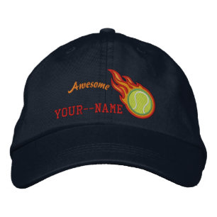 Personalised Racing Flames Tennis Bullet Badge Embroidered Hat