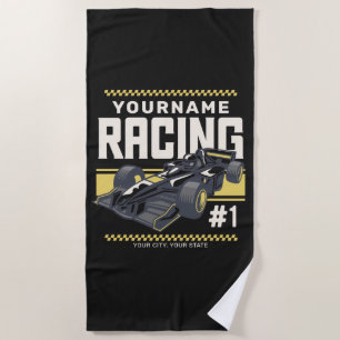 Personalised Racing Team Fast Race Car Driver  Beach Towel
