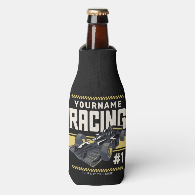 Personalised Racing Team Fast Race Car Driver  Bottle Cooler (Bottle Front)