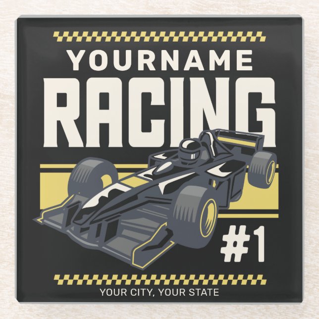 Personalised Racing Team Fast Race Car Driver  Glass Coaster (Front)