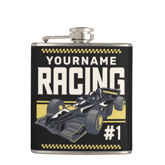 Personalised Racing Team Fast Race Car Driver  Hip Flask (Front)