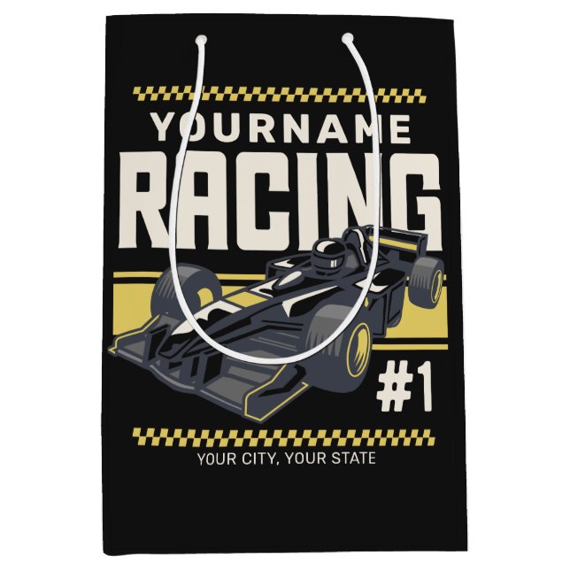 Personalised Racing Team Fast Race Car Driver  Medium Gift Bag (Front)