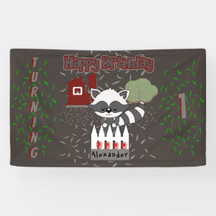 Personalised Racoon Animal Theme Birthday Party Banner