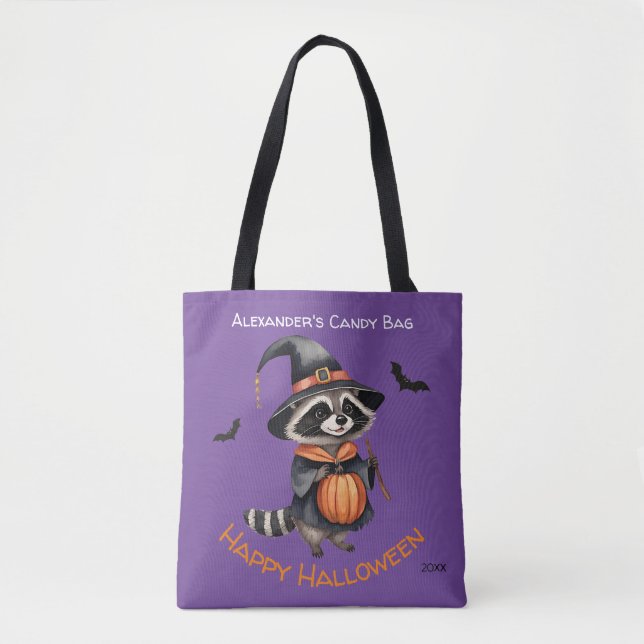 Personalised Racoon Halloween Candy Tote Bag (Front)