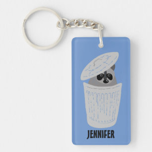 Personalised Racoon in a Garbage Can Key Ring