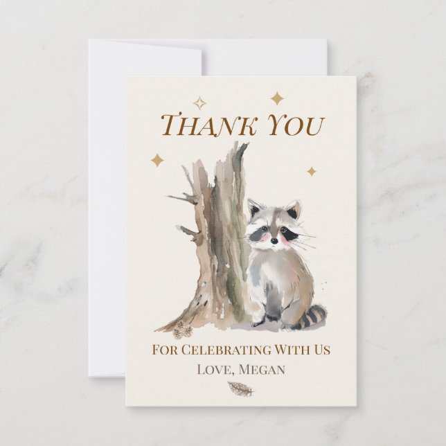 Personalised Racoon Thank You Note Card (Front)