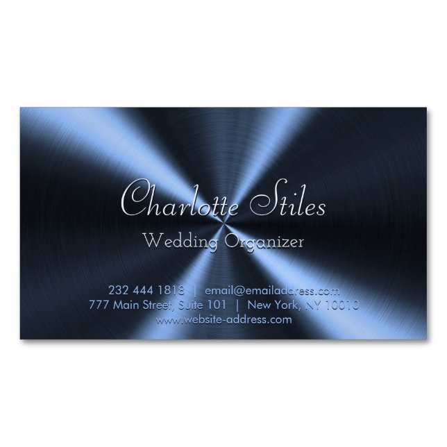 Personalised Radial Metallic Look - Dark Blue Magnetic Business Card (Front)